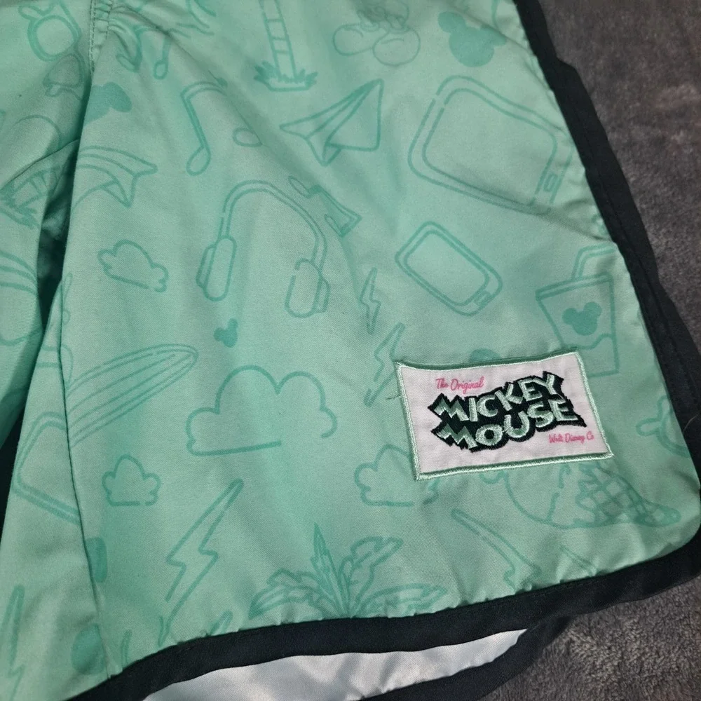 Disney Mickey Mouse Mint Green Doodle‎ Print Swim Trunks Kids Size 9/10 Beach